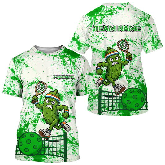 Custom Pickle Plays Ball Funny Pickleball T-Shirt For Men, White Outfit Pickleball Shirts NYN0992
