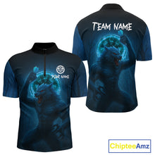 Load image into Gallery viewer, Men's Custom Dart Shirt With Blue Wolf, Red Eyes And Lightning Dartboard NYN0251