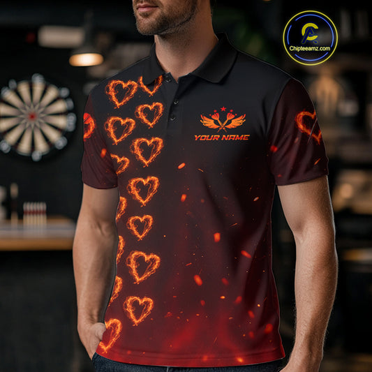 Flame Heart Dart Arrow Men's Darts Shirt Polo Jersey Custom Name For Players NYN0737