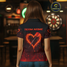 Load image into Gallery viewer, Flame Heart Dart Arrow Women&#39;s Darts Shirt Polo Jersey Custom Name For Players NYN0737