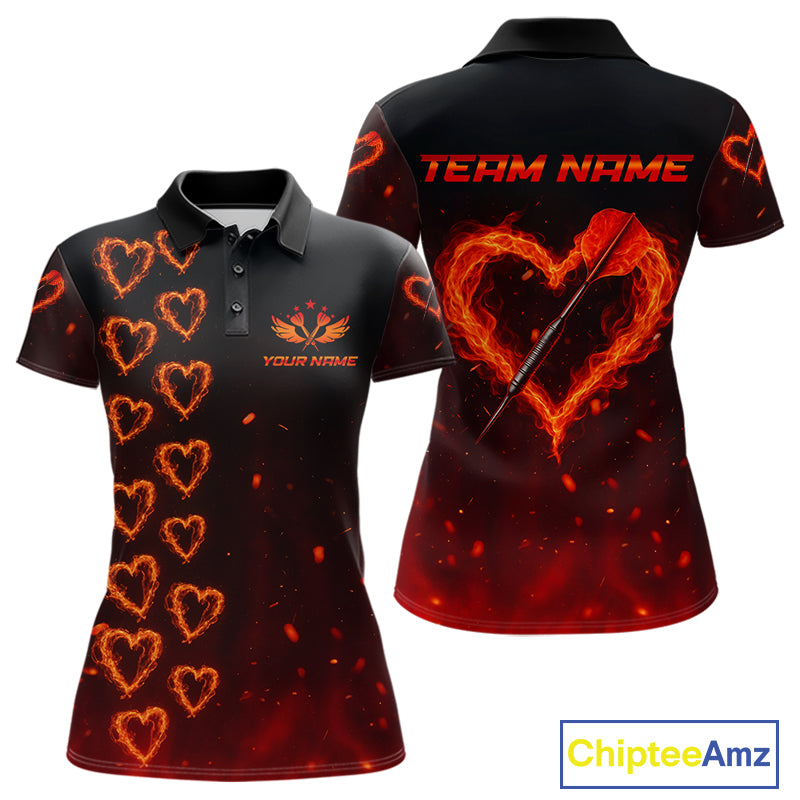 Flame Heart Dart Arrow Women's Darts Shirt Polo Jersey Custom Name For Players NYN0737