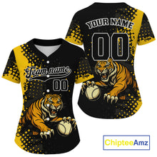 Load image into Gallery viewer, Custom Black And Yellow Tiger Baseball Ball Jerseys For Women Baseball Tournament Jersey NYN1383