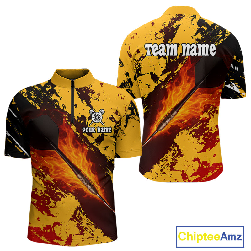 Men's Custom Darts Shirt With Flame Dart Arrows And Black-Yellow Grunge Pattern NYN0290