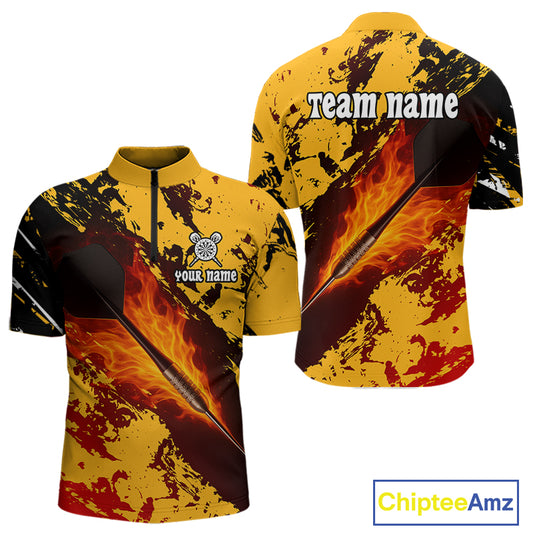 Men's Custom Darts Shirt With Flame Dart Arrows And Black-Yellow Grunge Pattern NYN0290