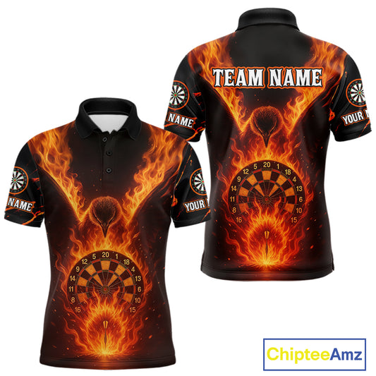 Custom Orange Flames Eagle Dartboard Dart Shirt For Men, Outfits Darts Team Jersey NYN1083