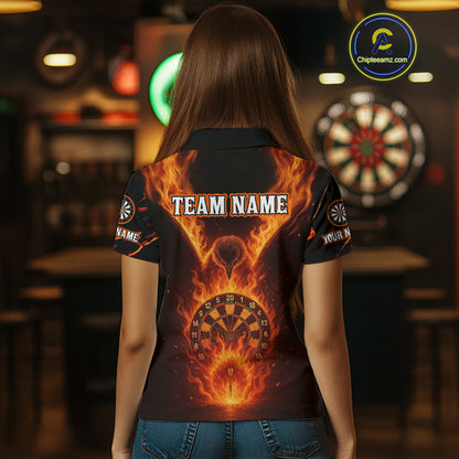 Custom Orange Flames Eagle Dartboard Dart Shirt For Women, Outfits Darts Team Jersey NYN1083