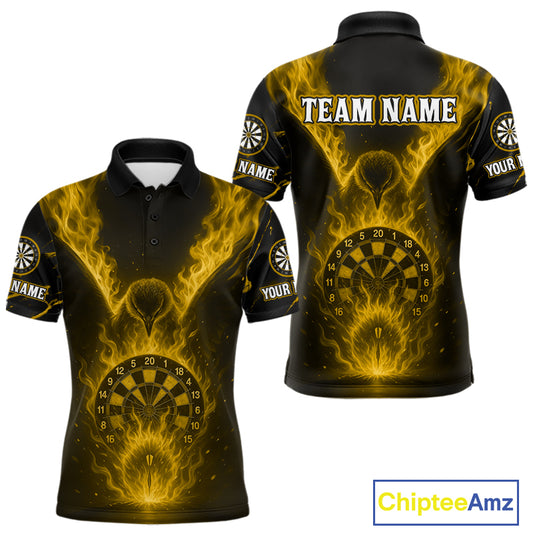 Custom Yellow Flames Eagle Dartboard Dart Shirt For Men, Outfits Darts Team Jersey NYN1084