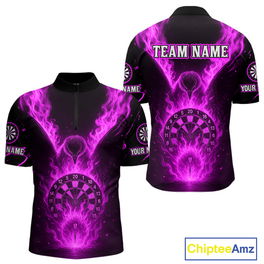 Custom Purple Flames Eagle Dartboard Dart Shirt For Men, Outfits Darts Team Jersey NYN1085