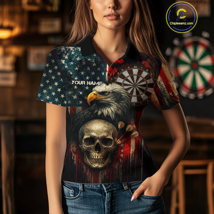 Personalized US Flag & Eagle Grunge Patriotic Darts Shirt For Women, Darts Team Shirt NYN1095