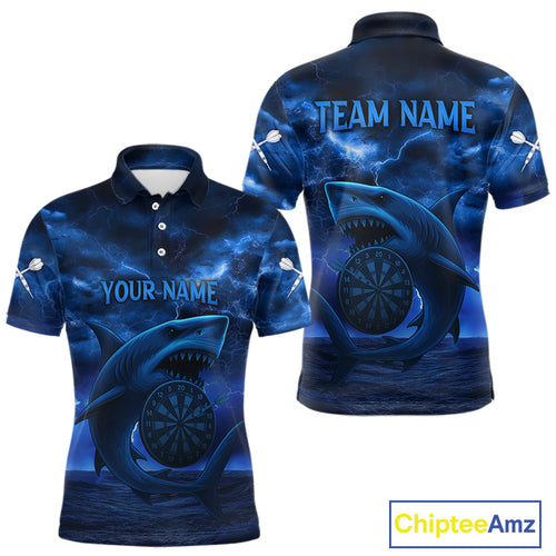 Men's Custom Darts Shirt - Cobalt Lightning Shark In Ocean With Dartboard And Arrow NYN0330