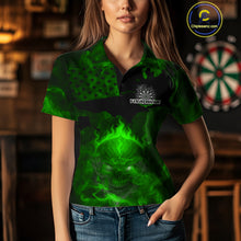 Load image into Gallery viewer, US Flag &amp; Skull Custom Patriotic Green Dart Polo Shirts For Women, Dart Team Jerseys NYN0786