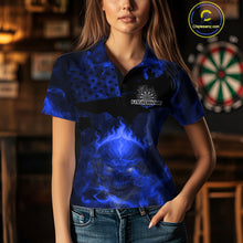 Load image into Gallery viewer, US Flag &amp; Skull Custom Patriotic Blue Dart Polo Shirts For Women, Dart Team Jerseys NYN0787