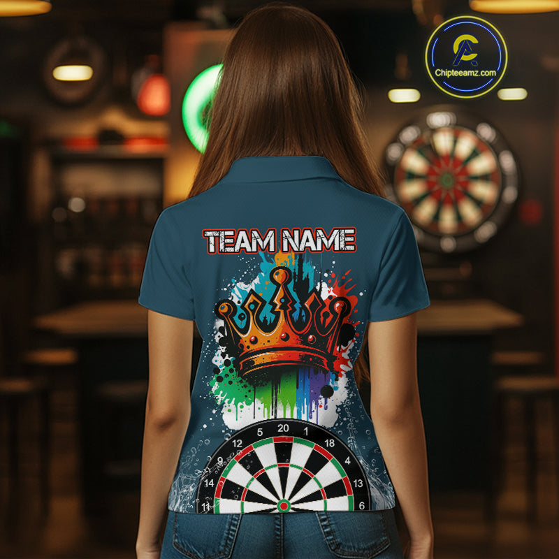 Colorful Dripping Crown Darts Grunge Darts Shirt For Women - Custom Name & Team NYN0600