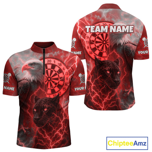Custom Darts Shirt For Men Lightning Eagle Panther Dartboard Dart Team Jerseys | Red NYN1151
