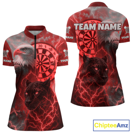 Custom Darts Shirt For Women Lightning Eagle Panther Dartboard Dart Team Jerseys | Red NYN1151