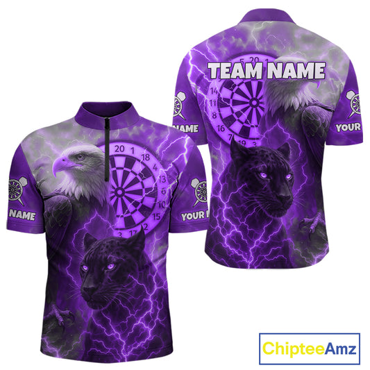 Custom Darts Shirt For Men Lightning Eagle Panther Dartboard Dart Team Jerseys | Purple NYN1152