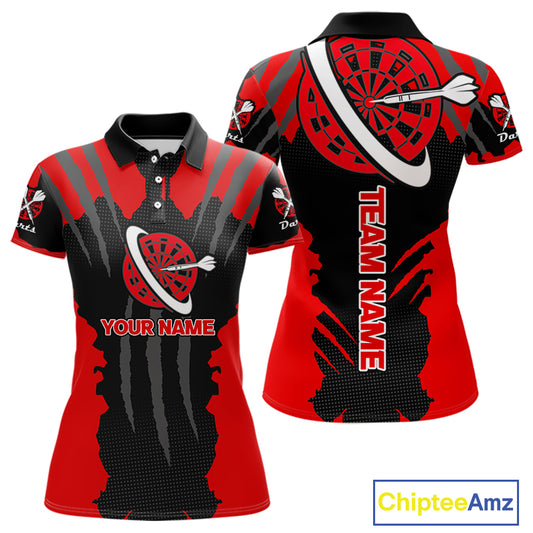 Red Darts Shirt With Claw Mark Design - Custom Team & Name Shirt For Women NYN0339
