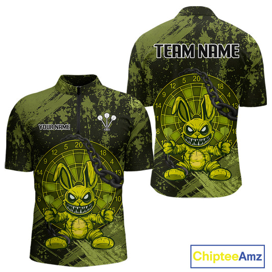 Crazy Rabbit Dartboard Arrows Grunge Darts Shirt For Men - Custom Name & Team | Opt2 - Military NYN0629