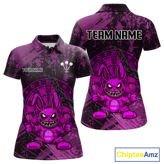 Crazy Rabbit Dartboard Arrows Grunge Darts Shirt For Women - Custom Name & Team | Opt3 - Purple NYN0630