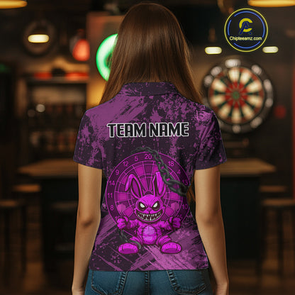 Crazy Rabbit Dartboard Arrows Grunge Darts Shirt For Women - Custom Name & Team | Opt3 - Purple NYN0630