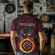 Load image into Gallery viewer, Flaming Darts &amp; US Flag Eagle Men's Red Darts Polo Shirt - Custom Name For Dart Players NYN0802
