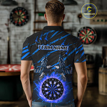 Load image into Gallery viewer, Flaming Darts &amp; US Flag Eagle Men's Blue Darts Polo Shirt - Custom Name For Dart Players NYN0803