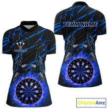 Load image into Gallery viewer, Flaming Darts &amp; US Flag Eagle Women's Blue Darts 1/4-Zip Shirt - Custom Name For Dart Players NYN0803
