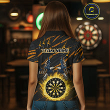 Load image into Gallery viewer, Flaming Darts &amp; US Flag Eagle Women&#39;s Yellow Darts Polo Shirt - Custom Name For Dart Players NYN0804