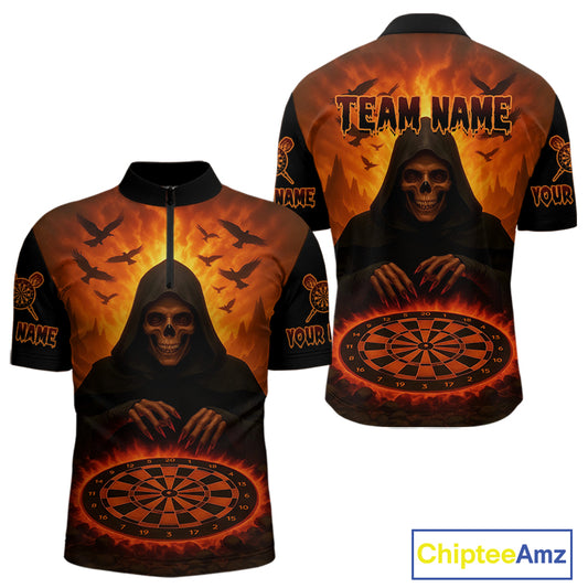 Custom Dart Jerseys For Men Skull Flame Dartboard, Outfits Dart Team Shirts NYN1228