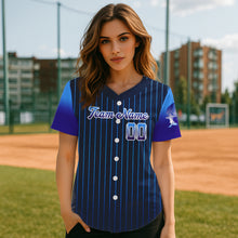 Load image into Gallery viewer, Custom Navy Pinstripe Button Up Baseball Shirt For Women Classic Youth Baseball Jerseys NYN0812