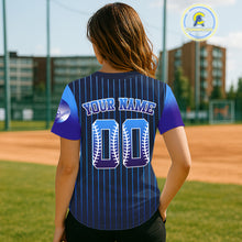 Load image into Gallery viewer, Custom Navy Pinstripe Button Up Baseball Shirt For Women Classic Youth Baseball Jerseys NYN0812