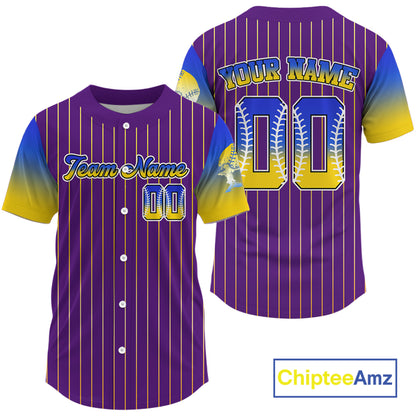 Custom Purple Pinstripe Button Up Baseball Shirt For Men Classic Youth Baseball Jerseys NYN0813