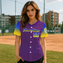 Load image into Gallery viewer, Custom Purple Pinstripe Button Up Baseball Shirt For Women Classic Youth Baseball Jerseys NYN0813