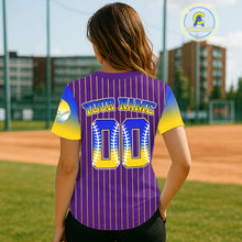 Load image into Gallery viewer, Custom Purple Pinstripe Button Up Baseball Shirt For Women Classic Youth Baseball Jerseys NYN0813