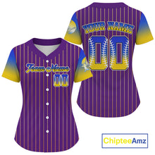 Load image into Gallery viewer, Custom Purple Pinstripe Button Up Baseball Shirt For Women Classic Youth Baseball Jerseys NYN0813