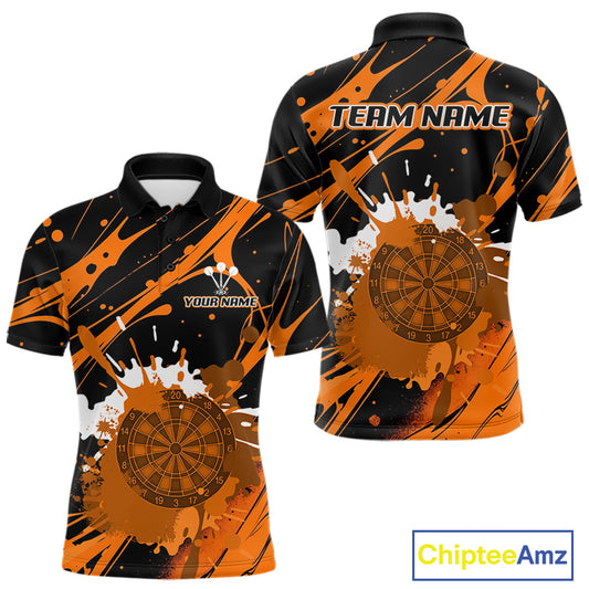 Splashed Color Dartboard Grunge Men's Darts Shirt Custom Name & Team | Opt1 - Orange NYN0648