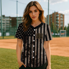 Load image into Gallery viewer, USA Flag Grunge Women's Baseball Shirt Custom Brown Patriotic Baseball Jersey For Newborns NYN0841