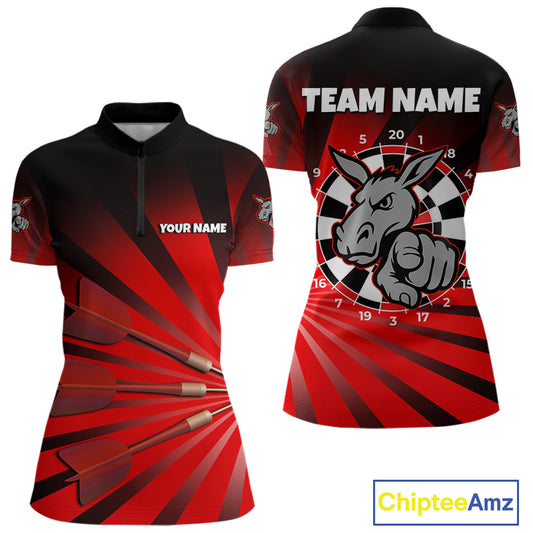 Goat Dartboard & Dart Arrow Funny Darts Shirt For Women Custom Name & Team | Opt2 - Red NYN0671