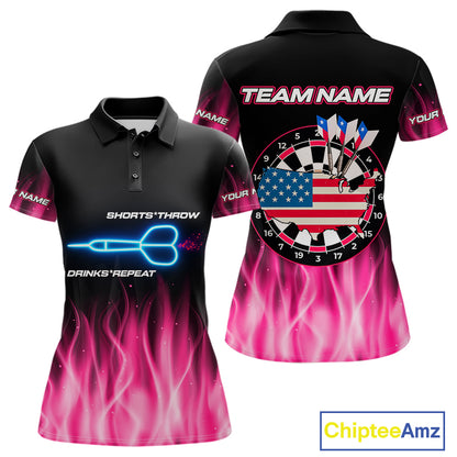 US Flag Dartboard & Dart Arrows Custom Flaming Darts Shirt For Women | Opt1 - Pink NYN0676