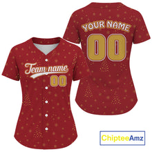 Load image into Gallery viewer, Custom Red Snowflake Xmas Baseball Jersey For Women Merry Christmas Baseball Shirt NYN1301