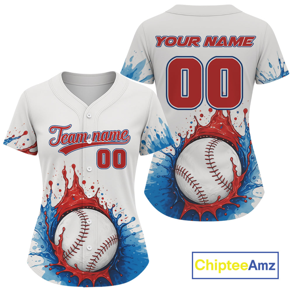 Custom Blue And Red Patriotic Baseball Jersey For Women Colorful Youth Baseball Shirt NYN1304
