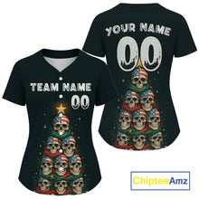 Load image into Gallery viewer, Custom US Flag Skull Christmas Baseball Shirt For Women Funny Skull Xmas Baseball Jerseys NYN1310