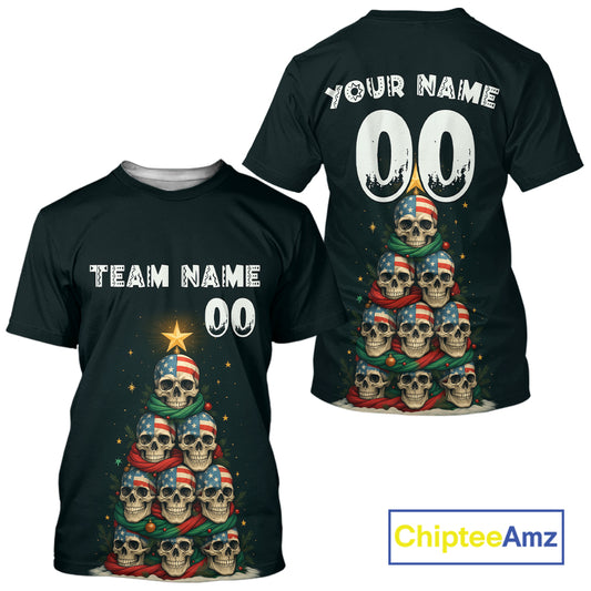 Custom US Flag Skull Christmas Baseball T-Shirt For Men Funny Skull Xmas Baseball Jerseys NYN1310