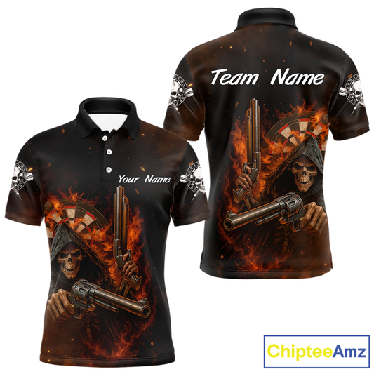Flaming Grim Reaper Custom Name Darts Jersey For Men Skull Darts Shirt For Players NYN0447