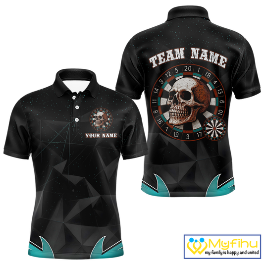 Turquoise Galaxy & Colorful Dartboard Men's Darts Shirt - Custom Name For Players NYN0474