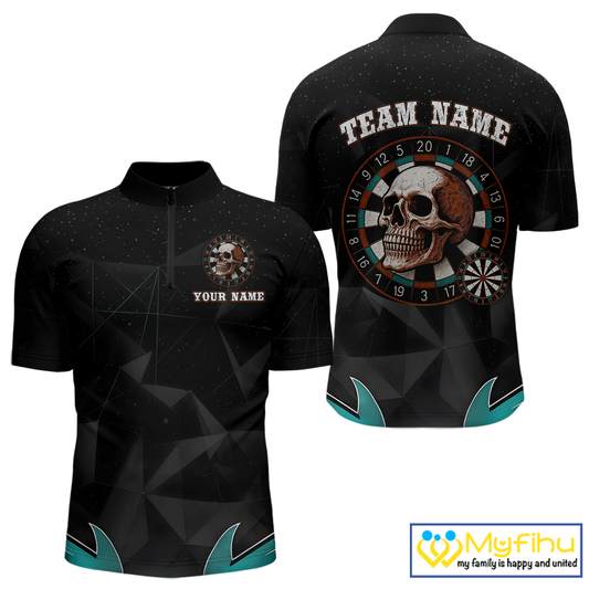 Turquoise Galaxy & Colorful Dartboard Men's Darts Shirt - Custom Name For Players NYN0474
