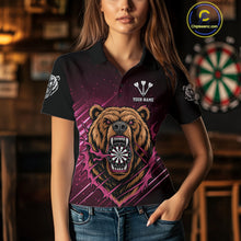Load image into Gallery viewer, Custom Pink And Brown Bear Dartboard Polo Dart Shirt For Women Outfit Dart Team Jersey NYN1333