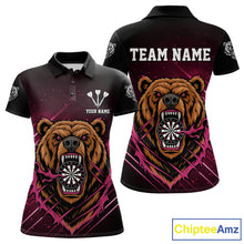 Load image into Gallery viewer, Custom Pink And Brown Bear Dartboard Polo Dart Shirt For Women Outfit Dart Team Jersey NYN1333