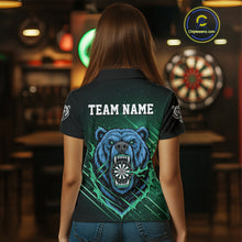 Load image into Gallery viewer, Custom Green And Blue Bear Dartboard Polo Dart Shirt For Women Outfit Dart Team Jersey NYN1334