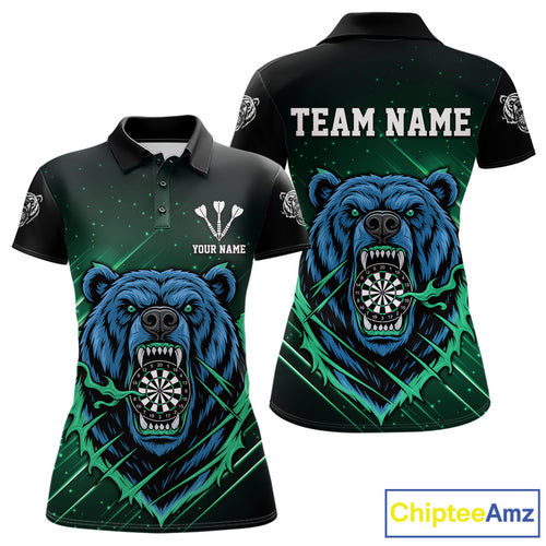 Custom Green And Blue Bear Dartboard Polo Dart Shirt For Women Outfit Dart Team Jersey NYN1334